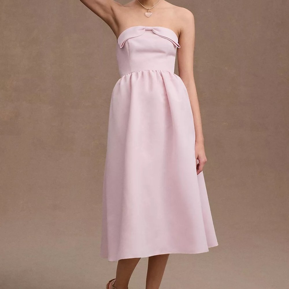 Strapless Bow Taffeta Midi Dress